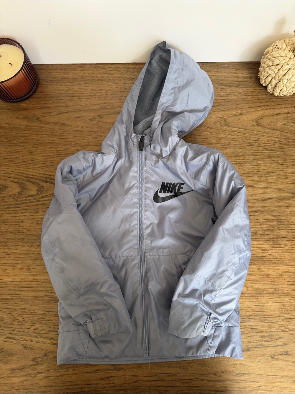 Nike Kids' Hooded Windbreaker Fleece lined Jacket - Light Gray